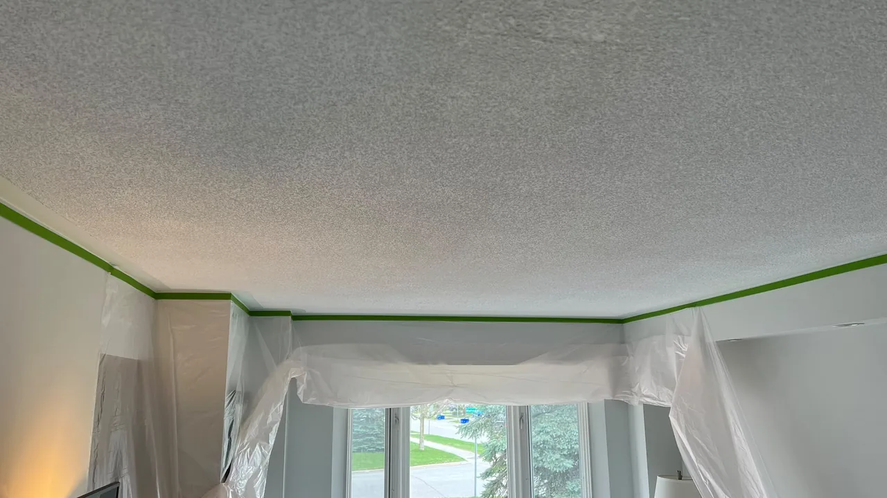 Textured popcorn ceiling before removal